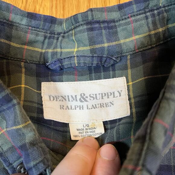 Denim & Supply Lot of 2 Mens Large Plaid ButtonDown Shirt Ralph Lauren Green Red - Picture 3 of 15